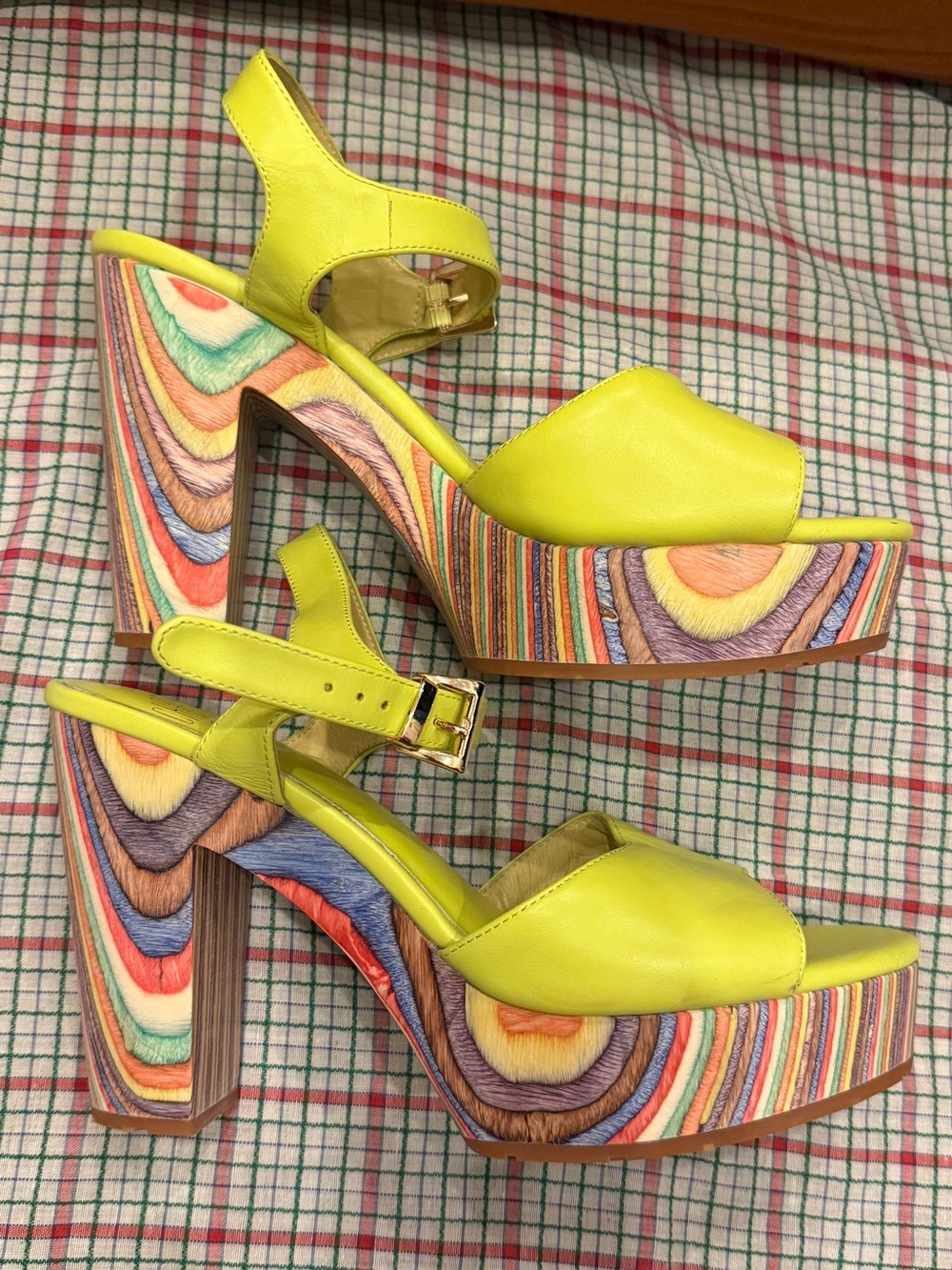 Rare Charlotte Stone Bianca Rainbow Platform Sandals Chartreuse Yellow Unworn!